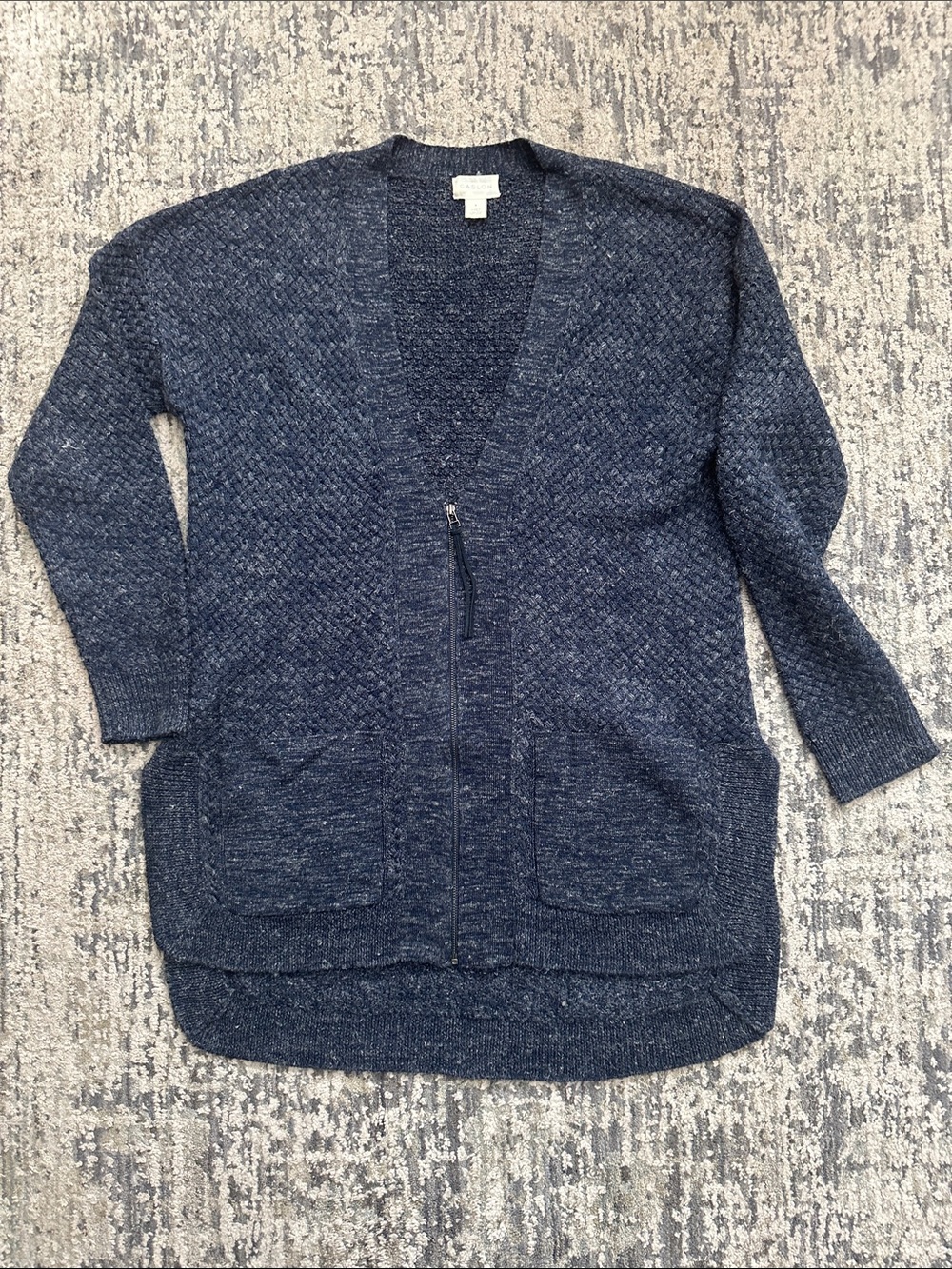 Caslon Navy Zip-Front Textured Knit Cardigan